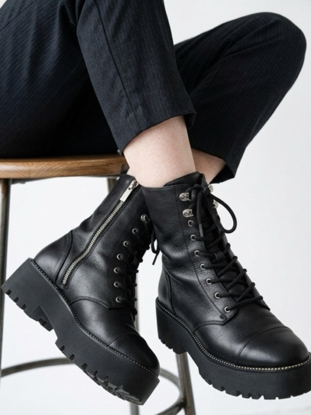 Michael Kors Black Lace-Up Platform Combat Boots